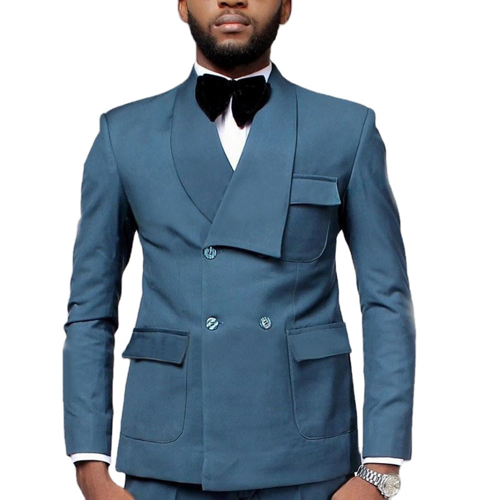 Men Formal Wear Jacket - Son Tasarım Kruvaze Göl Mavi Blazer