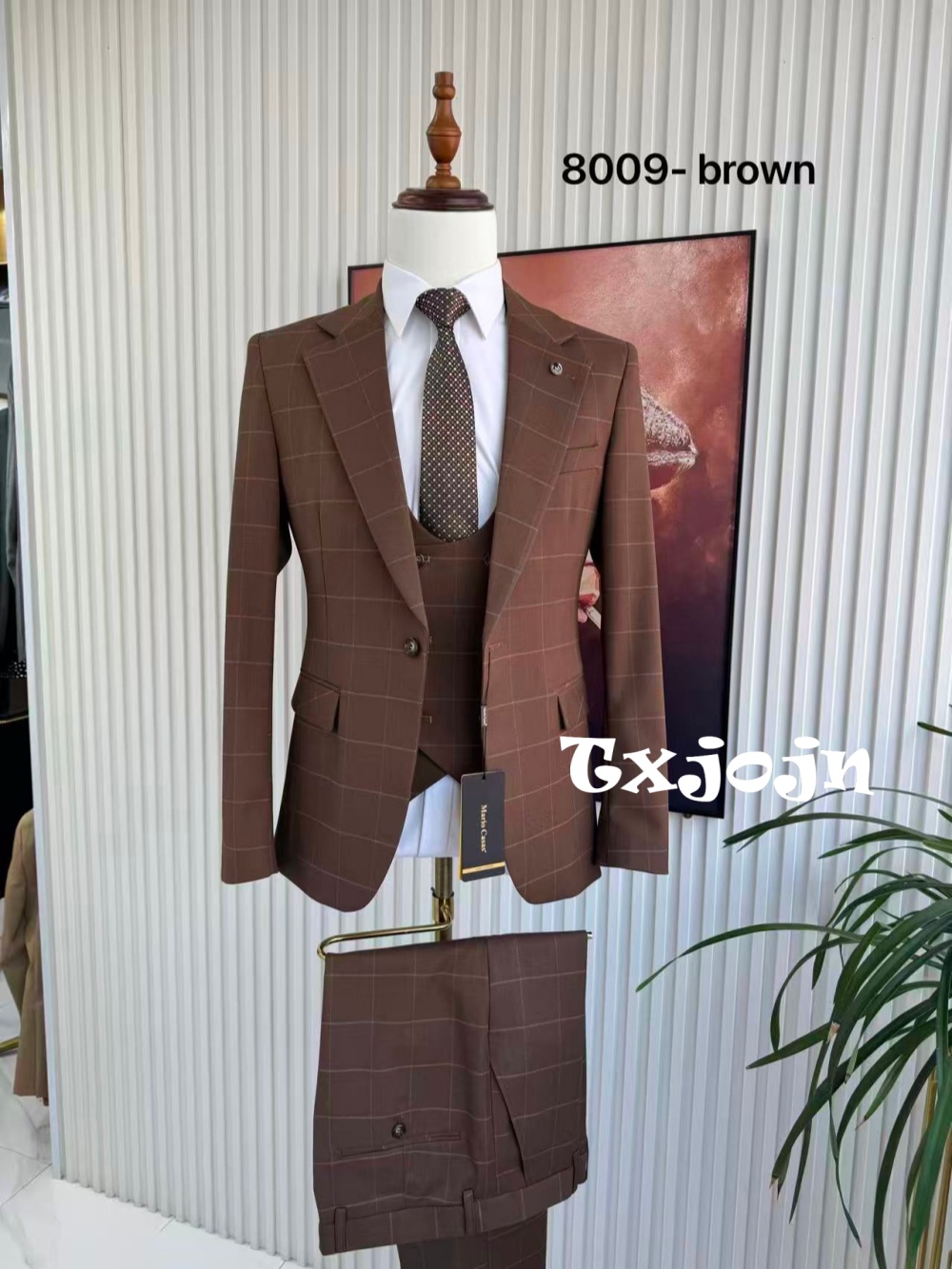 Men Formal Wear Jacket - Erkek Ekose Smokin 3 Parça Ceket