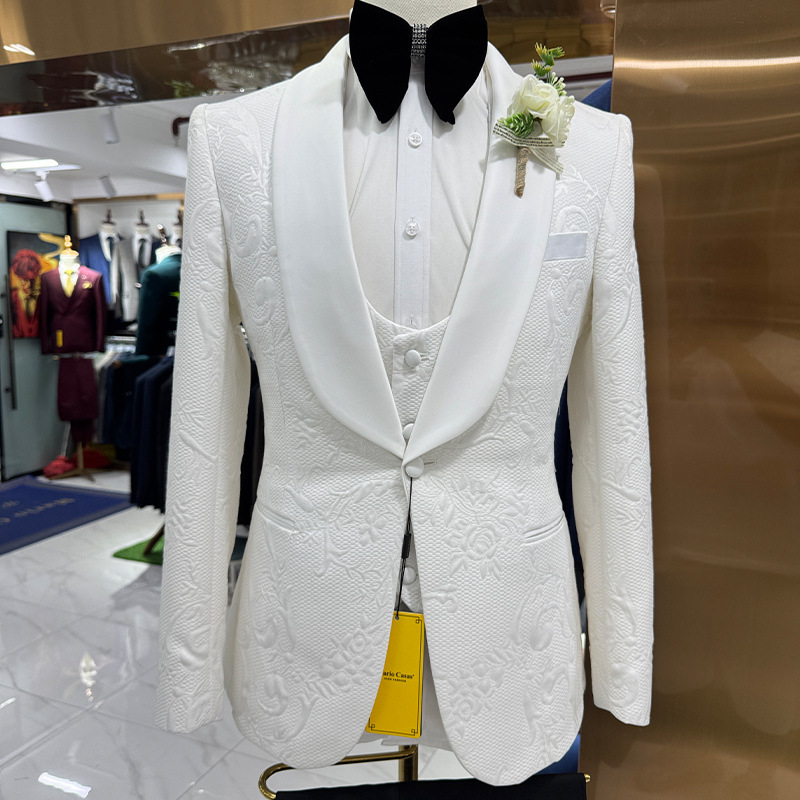 Men Formal Wear Jacket - Erkek Düğün Takımı Beyaz 3 Parça