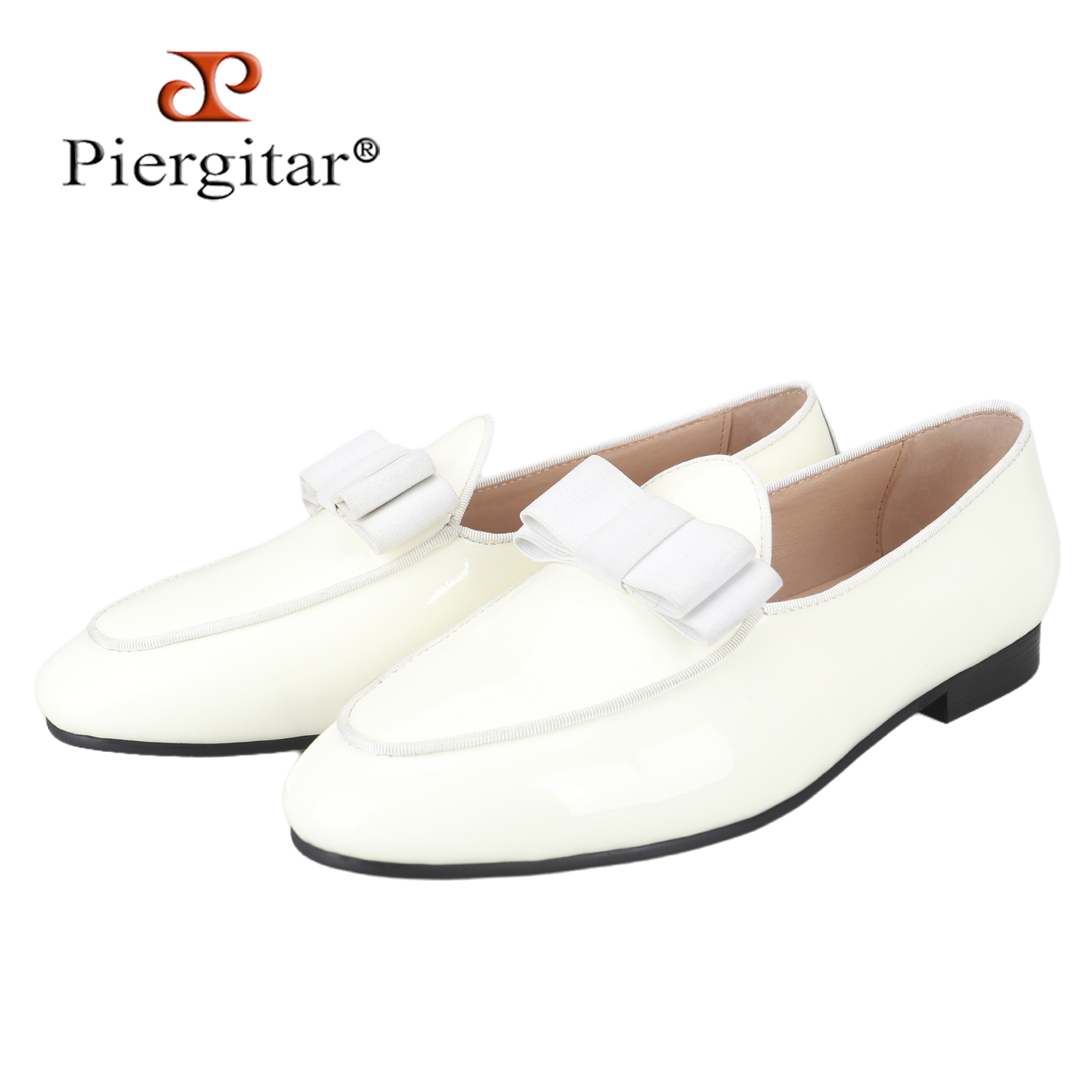 Men'S Formal Wear Bow Ties - Piergitar Beyaz Rugan Deri Erkek Slip-On