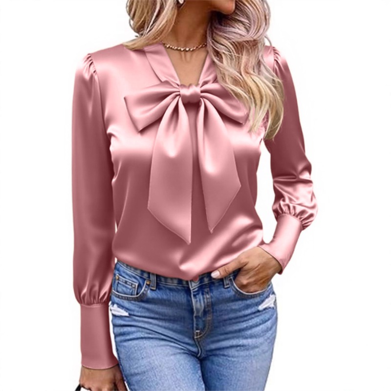 Kadın Düz Saten Bluz Fiyonklu  - Satin Bow Tie incelemesi ve fiyatı