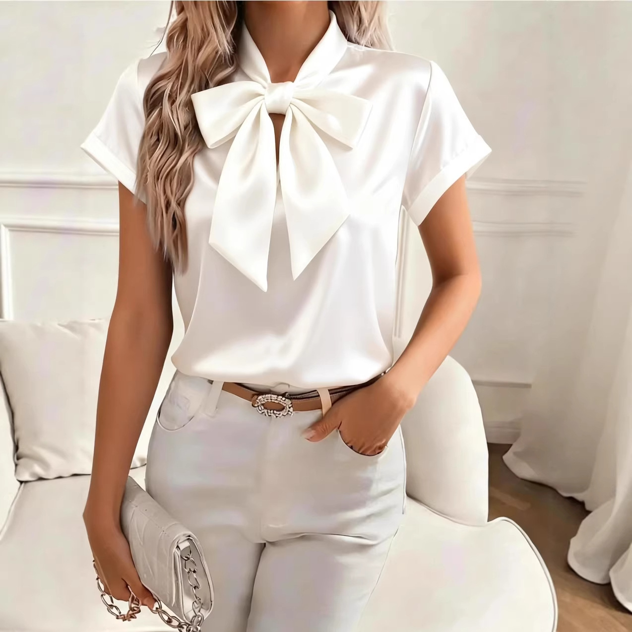Kadın Saten Fiyonklu Yaka Bluz - Satin Bow Tie incelemesi ve fiyatı