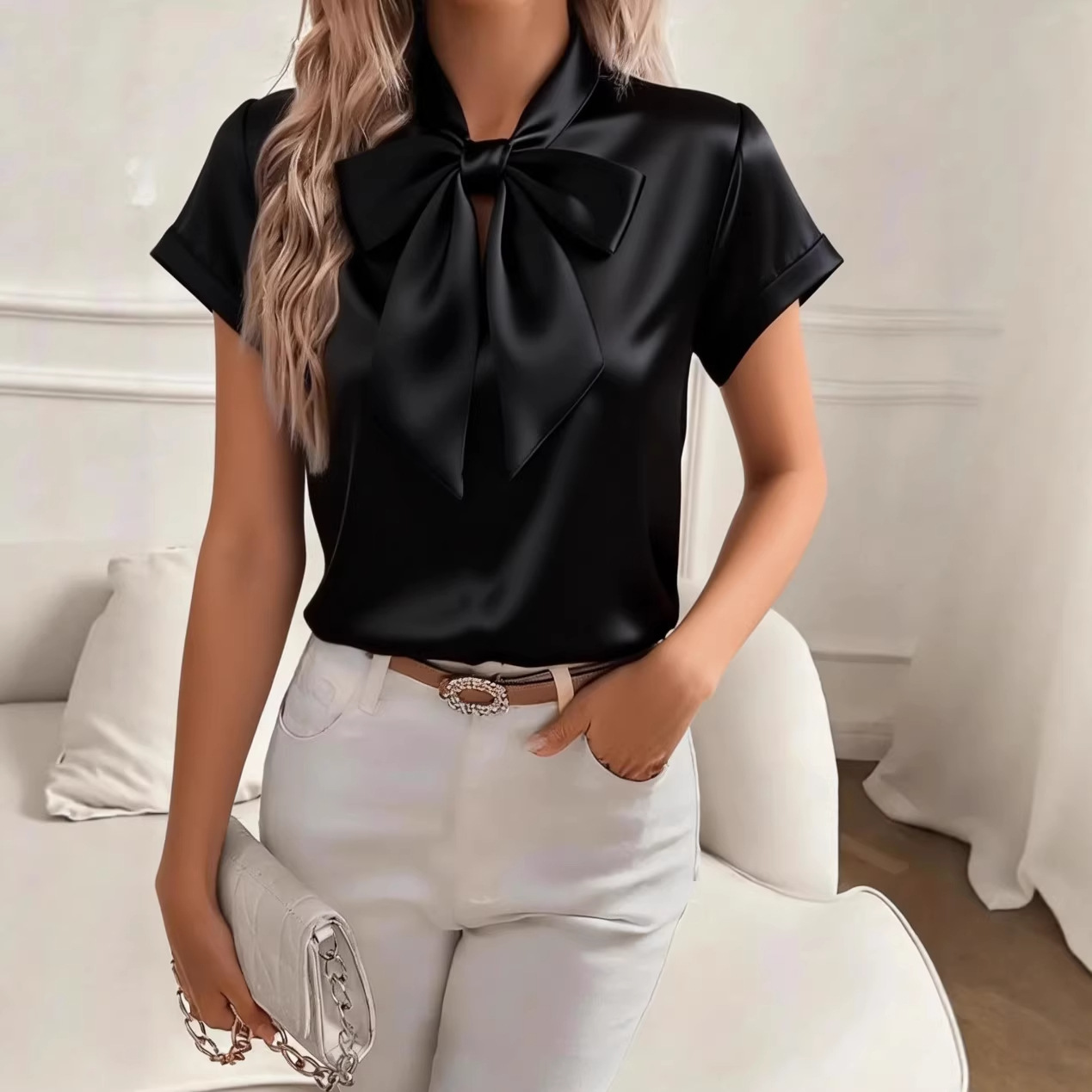 Kadın Saten Fiyonklu Yaka Bluz - Satin Bow Tie incelemesi ve fiyatı